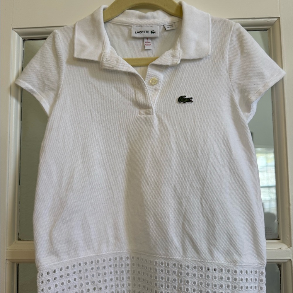 Lacoste Girls' White Polo with Eyelet Hem